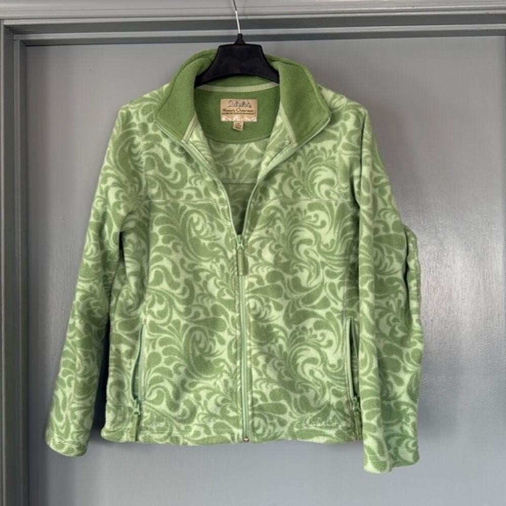 Cabela's Women's Green Paisley Fleece Jacket Full Front Zip Long Sleeves Sz L